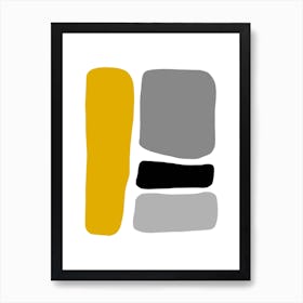 Abstract Hobbled Stones Mustard And Black Four Art Print