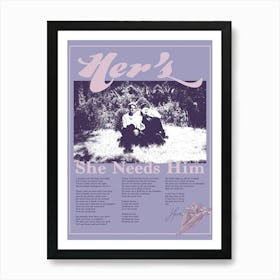 Her S She Needs Him Minimalist Album Cover Print Art, Albumpolaroid Poster, Song Lyrics Wall Art, Music Gift, Retro Mus Art Print