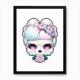 Skull With Tattoo Style Artwork Pastel Kawaii Art Print