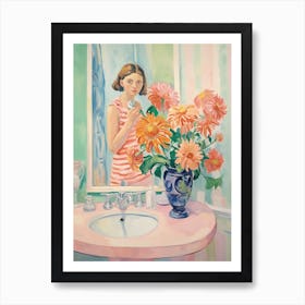 A Vase With Zinnia, Flower Bouquet 1 Art Print