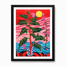 Pink And Red Plant Illustration Croton Codiaeum 2 Art Print