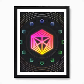 Neon Geometric Glyph in Pink and Yellow Circle Array on Black n.0135 Art Print