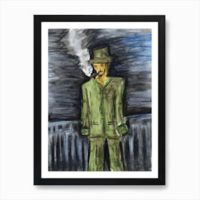 man person drawing green grey gray smoking smoker cigar impressionism impressionist  Art Print