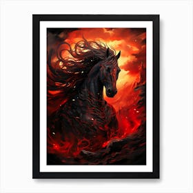 Black Horse In Flames Art Print