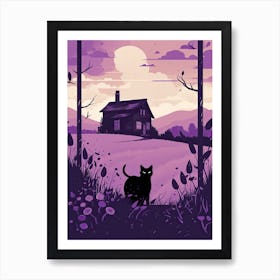 A Black Cat In A Lavender Field 5 Art Print