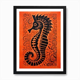 Seahorse, Woodblock Animal Drawing 4 Art Print