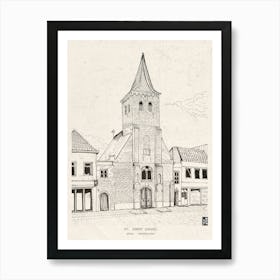 Netherlands Art Print - Dutch Church Vintage Architecture Sketch - Sint-Joostkapel Breda Poster - Pen & Ink Illustration, Dutch Gifts Decor Poster