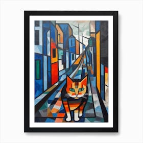 Painting Of Tokyo With A Cat In The Style Of Cubism, Picasso Style 4 Art Print