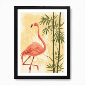 Jamess Flamingo And Bamboo Minimalist Illustration 1 Art Print