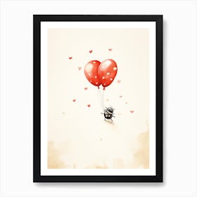Baby Ladybug Flying With Ballons, Watercolour Nursery Art 2 Art Print