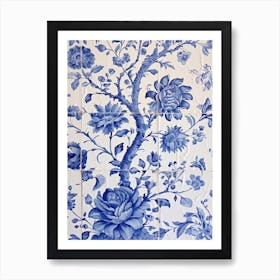 Vintage Flowers Delft Tile Illustration 1 Art Print