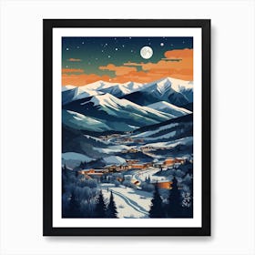 Winter Travel Night Illustration Aspen Colorado 2 Art Print