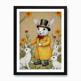 Rabbits And Flowers Art Print