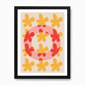 Alphabet Flower Letter O Print - Pink, Yellow, Red Art Print