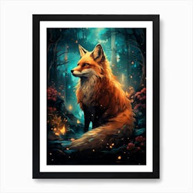 Kbgtron A Fox And Forest Colorful Lights In The Style Of Fantas E9799da4 D038 4350 Ba88 00e0ba88d3e0 Art Print