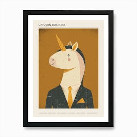 Unicorn In A Suit & Tie Mustard Muted Pastels 1 Poster Art Print
