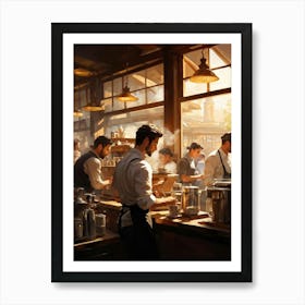 A Busy Cafe Scene Captured In Impressionist Style Barista Bustling Amidst The Morning Rush Meticul (2) Art Print