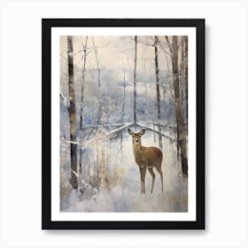 Vintage Winter Animal Painting Deer 1 Art Print