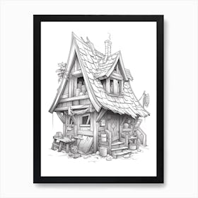 The Shrieking Shack (Harry Potter) Fantasy Inspired Line Art 4 Art Print
