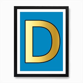 Letter D Gold Alphabet Turquoise Art Print