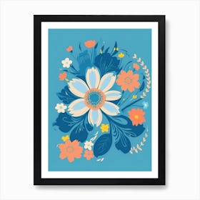 Beautiful Flowers Illustration Vertical Composition In Blue Tone 3 Art Print