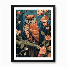 Vintage Bird Linocut Eastern Screech Owl 1 Art Print