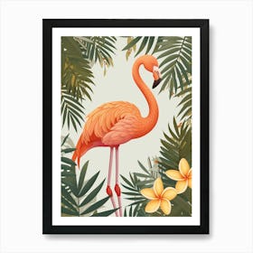 American Flamingo And Frangipani Minimalist Illustration 3 Art Print