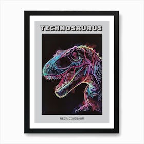 Neon Dinosaur Blue Pink Portrait Poster Art Print