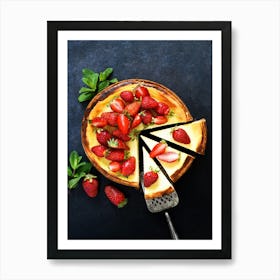 Vanilla cheesecake with strawberries — Food kitchen poster/blackboard, photo art Affiche