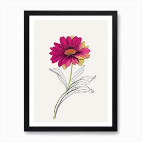 Zinnia Floral Minimal Line Drawing 4 Flower Art Print