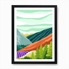 Scenery Of Fields And Mountains Range Landscape Art Print