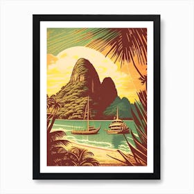 Koh Yao Noi Thailand Vintage Sketch Tropical Destination Art Print