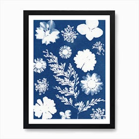 Flowers On Blue Paper Art Print