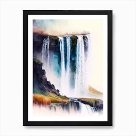 Suðurárfoss, Iceland Water Colour  Art Print