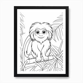 Line Art Jungle Animal Golden Lion Tamarin 3 Art Print
