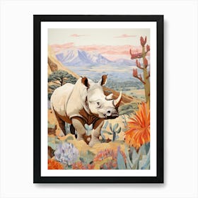 Rhino With Flowers & Plants 13 Art Print