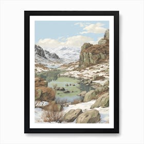 Vintage Winter Illustration Snowdonia National Park United Kingdom 1 Art Print