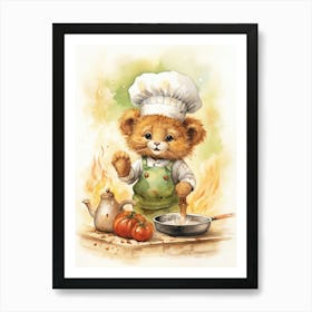 Cooking Watercolour Lion Art Painting 6 Art Print