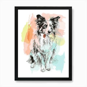 Collie Dog Pastel Line Painting 4 Art Print