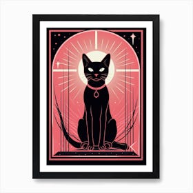 The Hierophant Tarot Card, Black Cat In Pink 1 Art Print