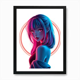 Anime Girl in Neon Art Print