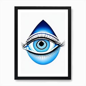 Surreal Eye, Symbol, Third Eye Blue & White 2 Art Print