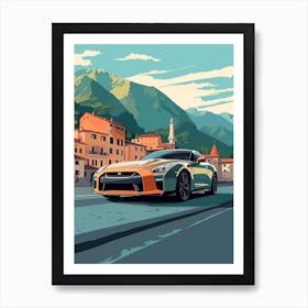 A Nissan Gt R Car In The Lake Como Italy Illustration 1 Art Print