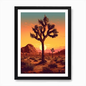  Retro Illustration Of A Joshua Tree At Sunrise 3 Art Print