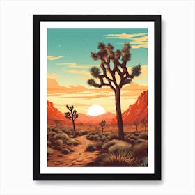 Joshua Tree At Sunrise In Retro Illustration Style (3) Art Print