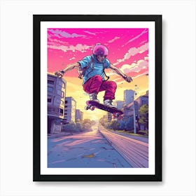 Skateboarding In Vancouver, Canada Comic Style 3 Art Print