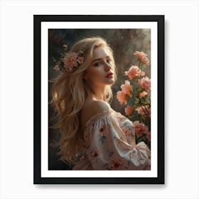 Beautiful Girl With Flowers 1 Art Print