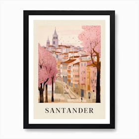 Santander Spain 5 Vintage Pink Travel Illustration Poster Art Print