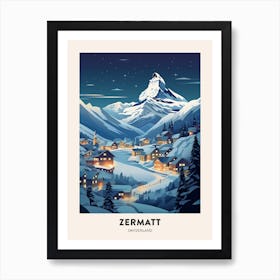 Winter Night  Travel Poster Zermatt Switzerland 1 Art Print