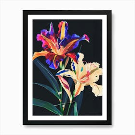 Neon Flowers On Black Gladiolus 1 Art Print